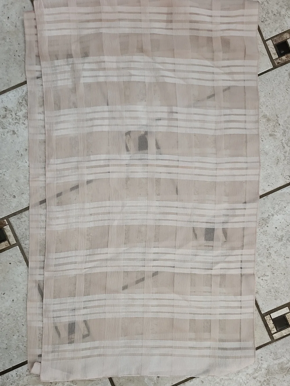 Silk Sheer Beige Plaid Scarf 15x60 Inches